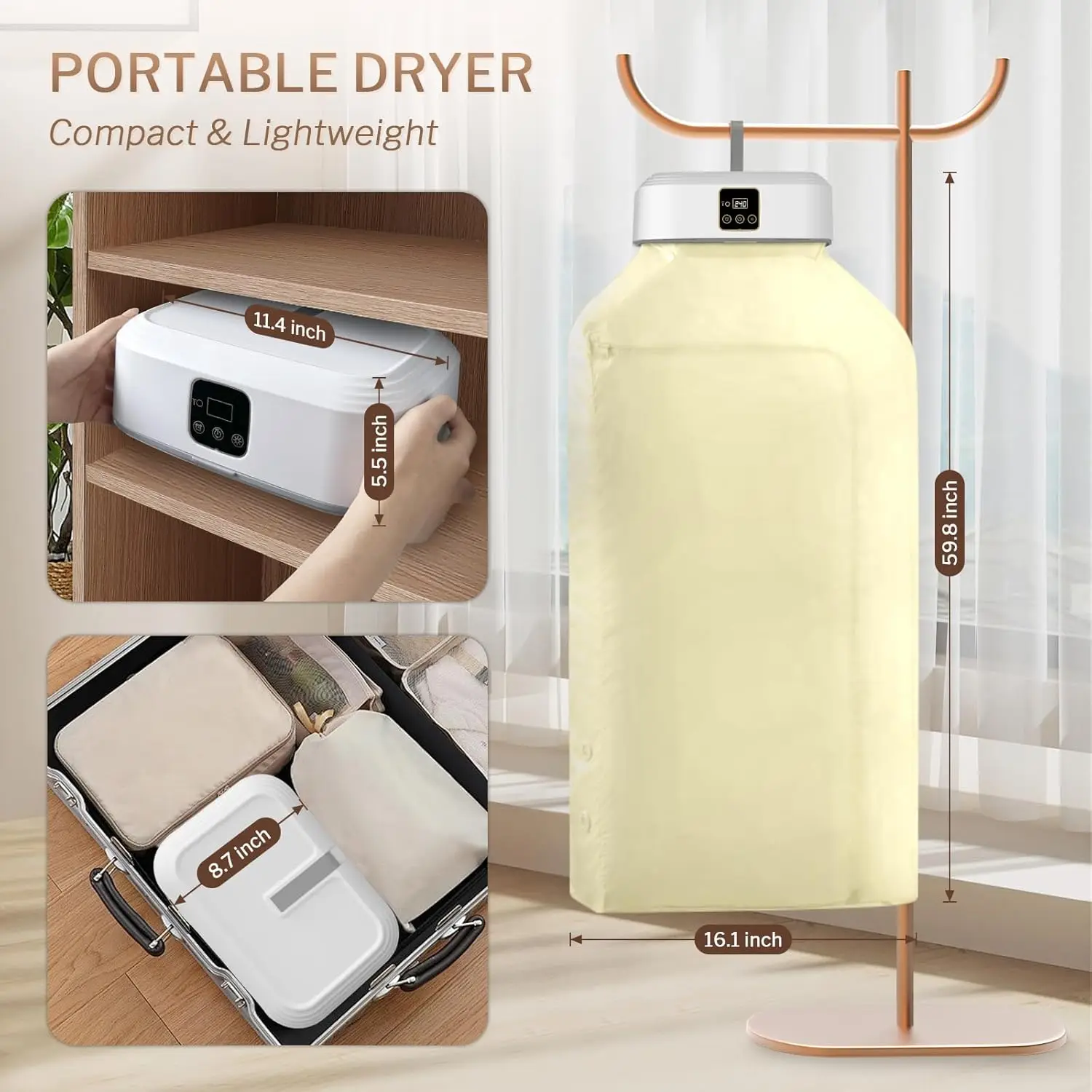 Portable Clothes Dryer - Mini Laundry Dryers with Remote Control - Small Compact Foldable Electric Drying Machine With Dryer Bag