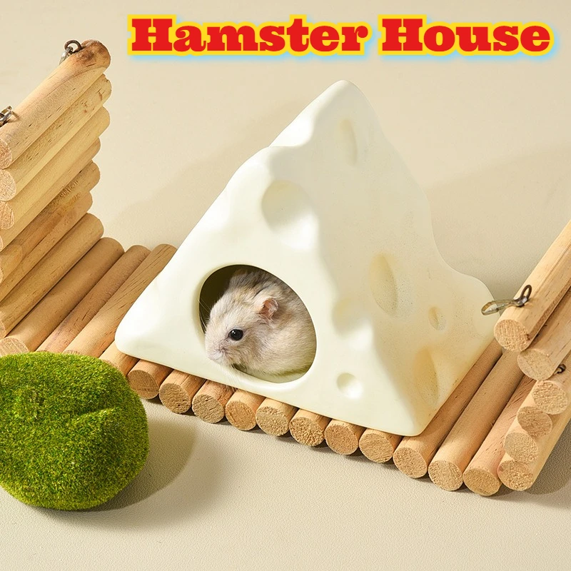 

Triangle Cheese Shape Ceramic Hamster House Summer Cooling Cottage Small Pet Hideout Gerbil Accessories Habitat Cage Shelter