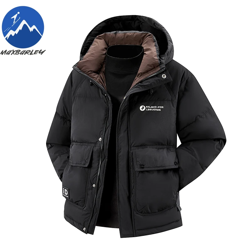 Maxbarley في الهواء الطلق الدافئة أسفل سترة الرجال الشتاء 2026 العلامة التجارية سميكة بطة أسفل معطف مبطّن جودة عالية رقيق يندبروف البخاخ سترات