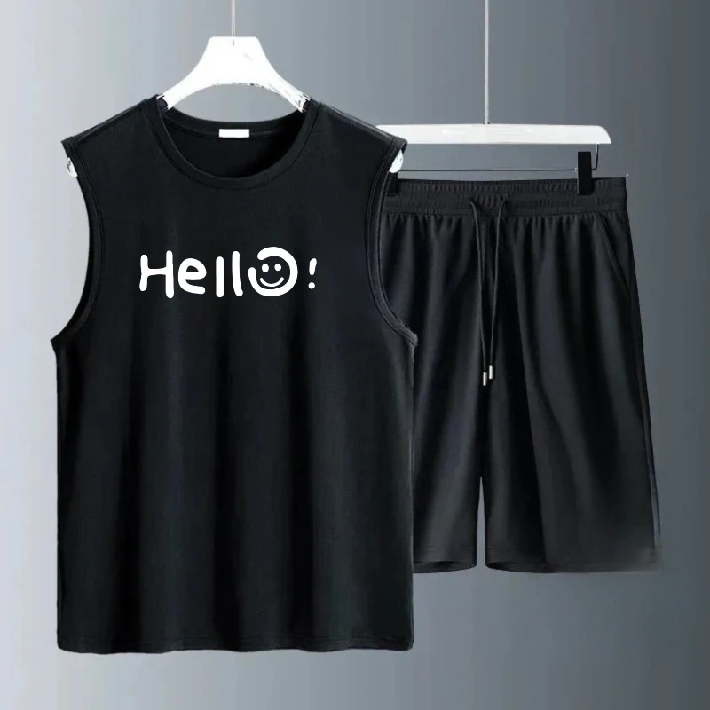 

Men's Tank Top Sets 2026 Summer Quick drying oversize crewneck running sweat suit seaside beach Breathable two-piece set