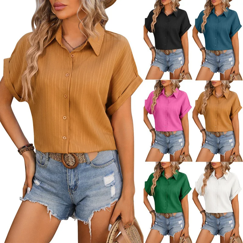 

Women's Off-Shoulder Loose Short-Sleeved Casual Shirt, Spring and Summer Clothing, New,