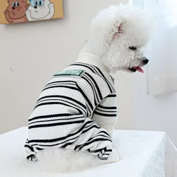 Cat Dog Pajamas Jumpsuit White Black Stripped 4-Legs Hoodies Pet Dog Clothes For Small Dogs Dachshund Puppy Onesie Pijamas PJS#L