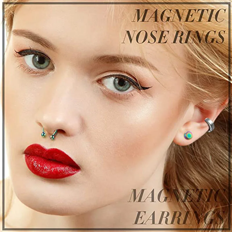 24 Pieces of Magnetic Nose Ring Stainless Steel Horseshoe-Shaped False Nose Ring Without Perforation Clip CZ Magnet Earrings Set