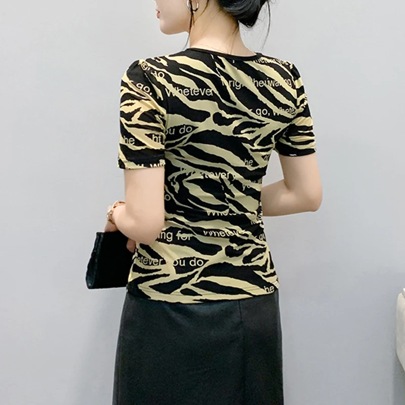 Preto, verão, coreano, estilo, camiseta, chique, sexy, decote em V, patchwork, renda, carta, brilhante, diamantes, feminino, tops, manga curta, camisetas, novo,551201