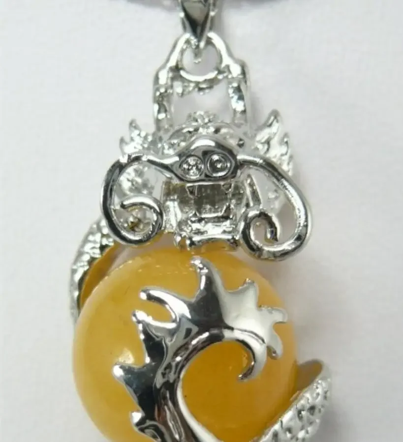 

Женская мода посеребренная поддержка дракона + круглое ожерелье с подвеской в виде топаза