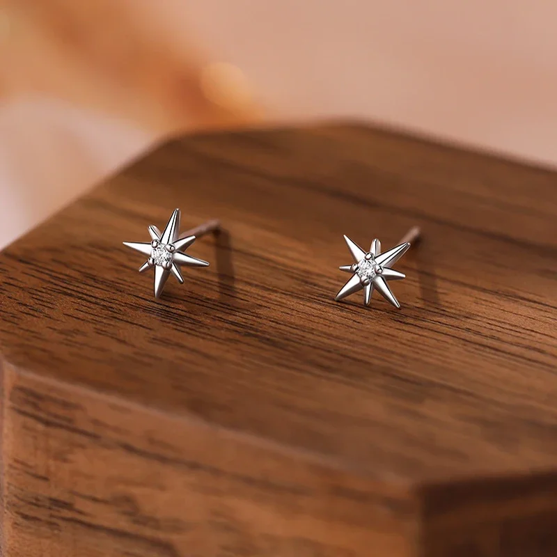 SOFTPIG 100% 925 Sterling Silver Zircon 6.5mm Star Stud Earrings for Women Classic Fine Jewelry Minimalist Accessories