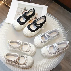 Girls' sequin color patchwork canvas casual shoes, boys' 2024 summer new TPR outdoor casual shoes size:26-36