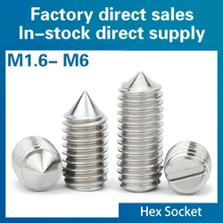 10pcs/lot Stainless Steel Slotted Head Cone Point Grub Set Screw M1.6 M2 M2.5 M3 M4 M5 M6 Tapered End Headless Bolt
