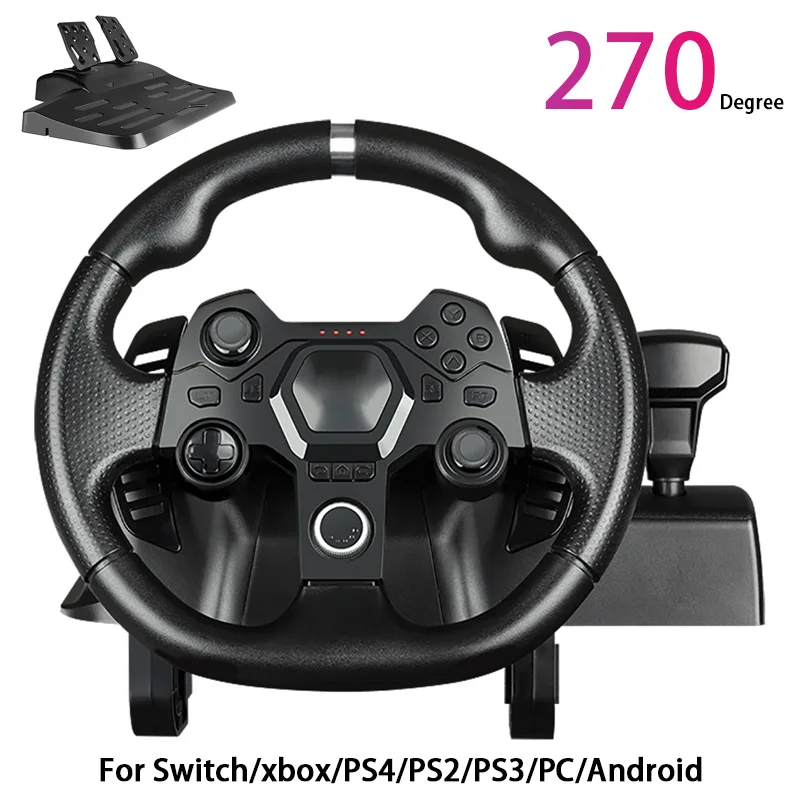 270 Degree Racing Steering Wheel Vibration Controller Game Simulation Racing Pedals for switch/xbox 360/one/pc/ps4/3/Android