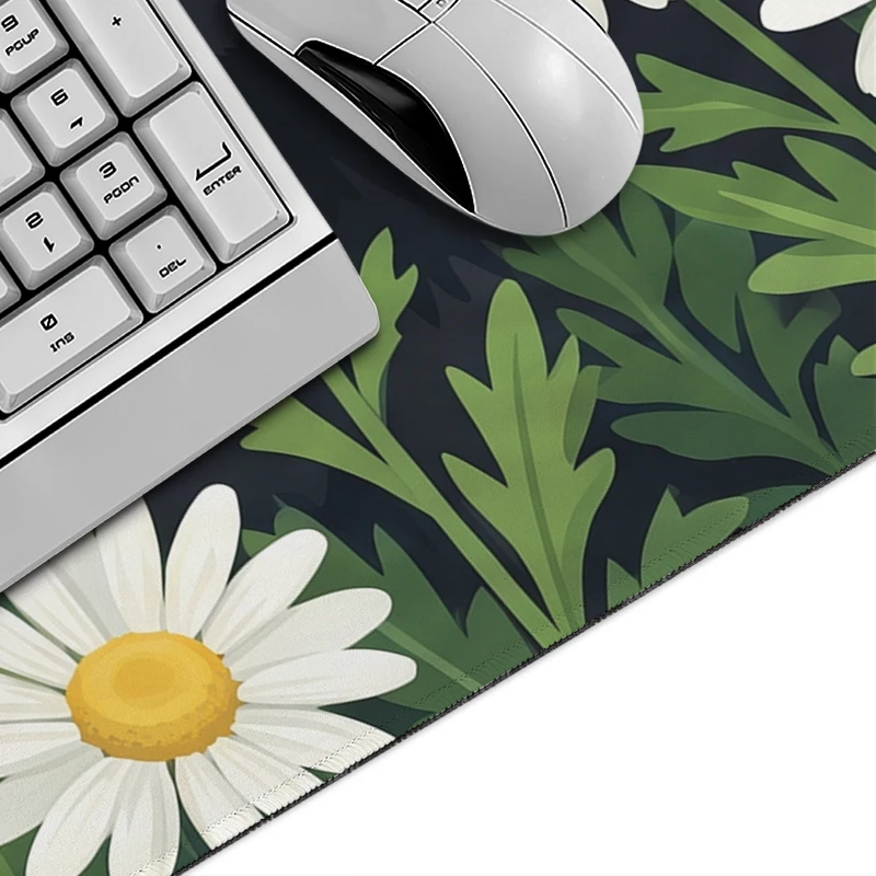 Mouse Pad Black Cat White Daisies Gaming XL Large Computer HD Mousepad XXL keyboard pad Computer Mice Pad Desktop Mouse Pad