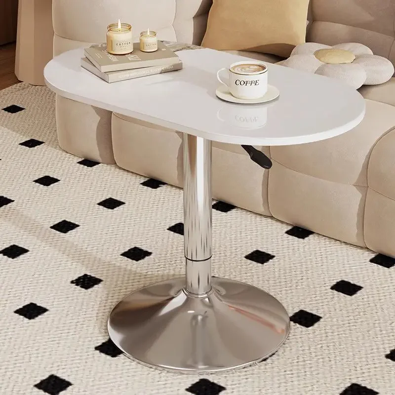 Adjustable Height Oval Side Table with Chrome Base, Swivel Lift Coffee Table, Sofa Side Table for Living Room, Bedroom & Offic
