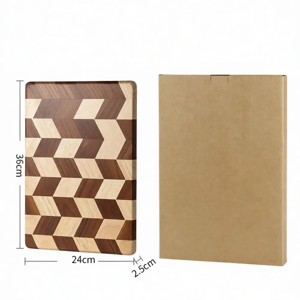 Unique Mosaic Patterns Wooden Cutting Board Solid Wood Chopping Block Simple Modern Kitchen Utility Prep Station