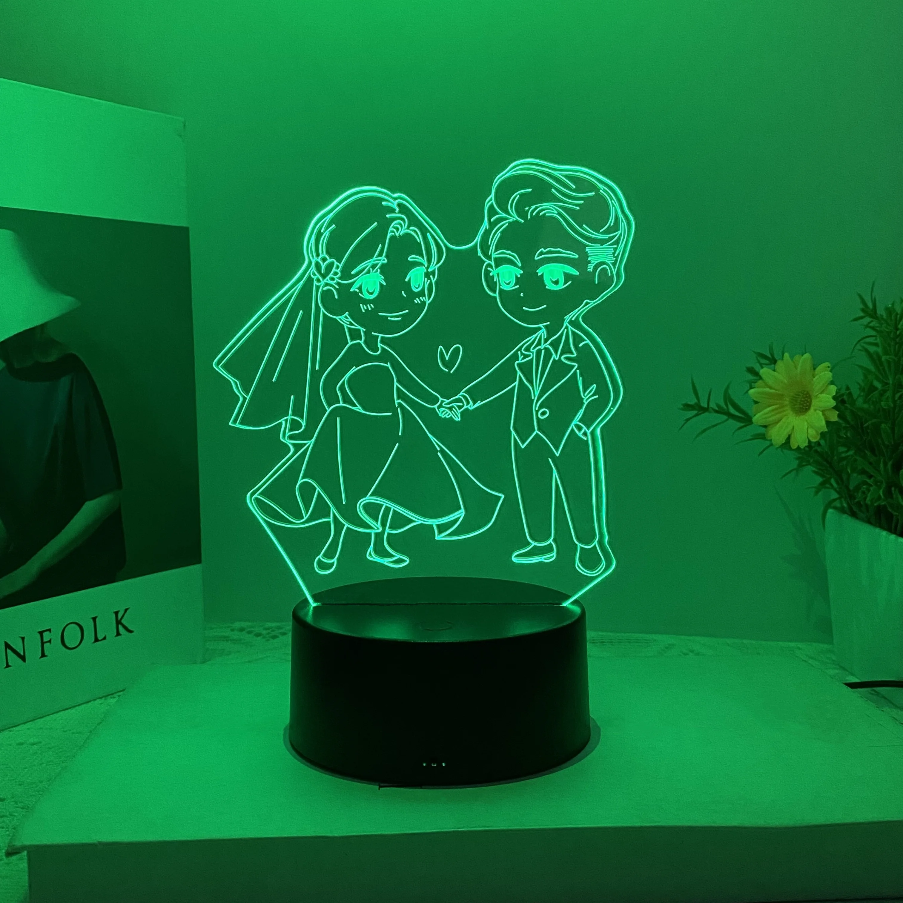 1pcs Valentine's Day element 3D night light, Valentine's Day gift table light, USB atmosphere decorative light.