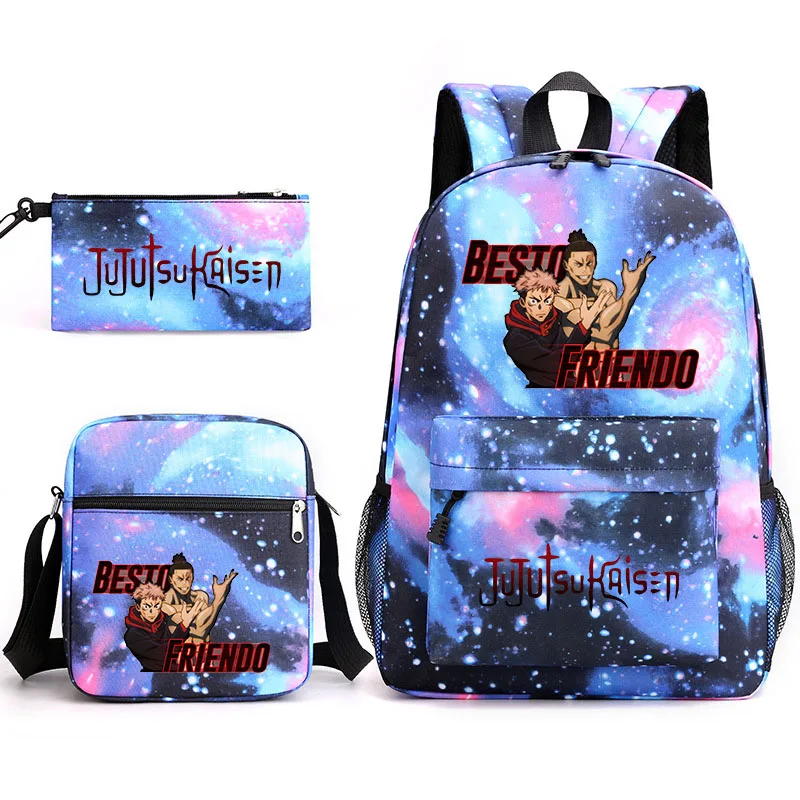 

jujutsu Kaisen Children's School Bag 3pcs/set Itadori Yuji Todo Aoi Casual Student Backpack Shoulder Bag Small Pencil Bag Set