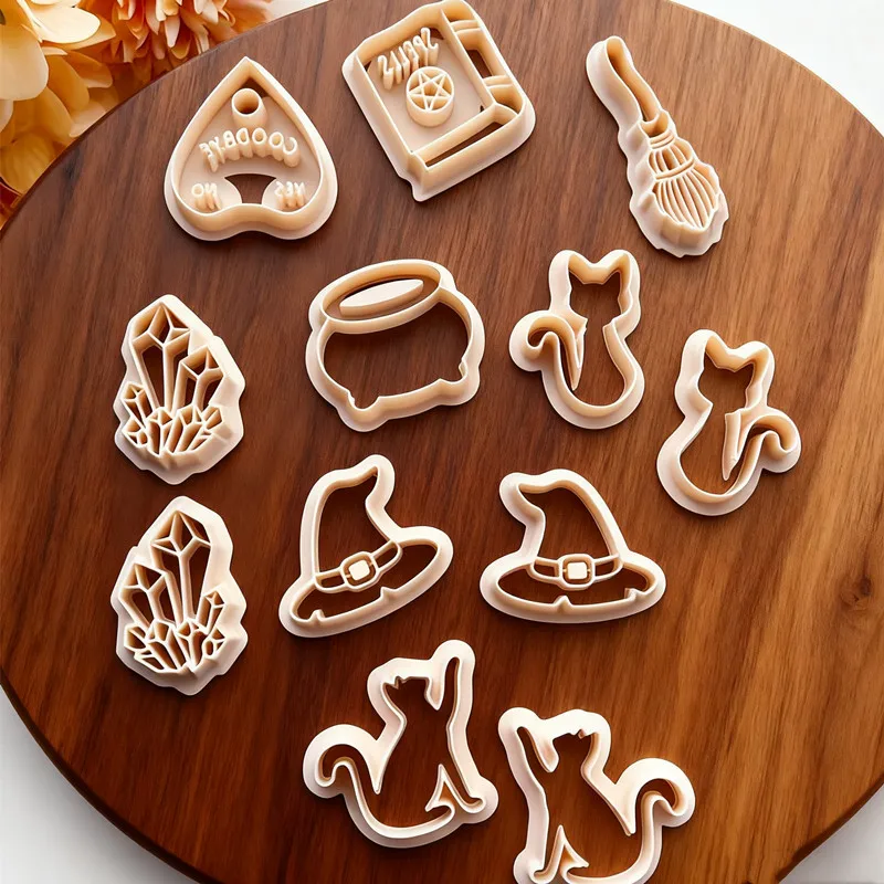 Mystical Witch Magic Hat Spells Book Broom Polymer Clay Cutters Black Cats Potions Pottery Clay Earrings Jewelry Pendant Tools