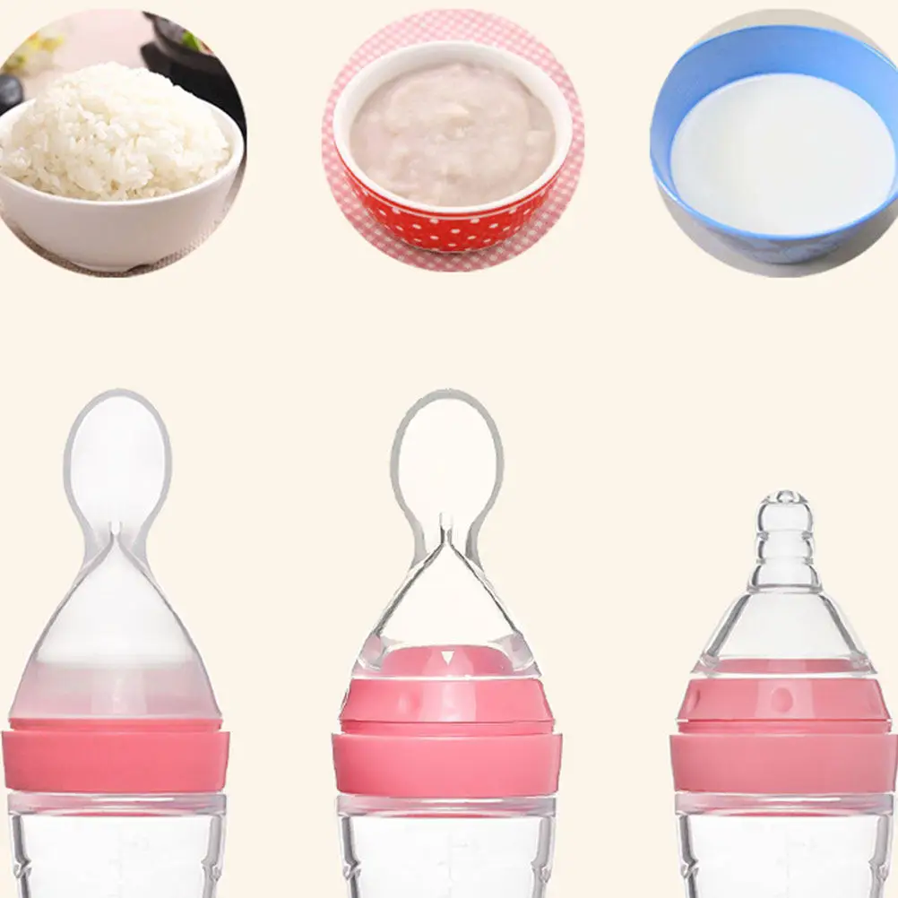 

3Pcs Baby Nursing Bottle Silicone Spoon Head Portable Lightweight Easy to Clean for Travel and Outside Use Pink