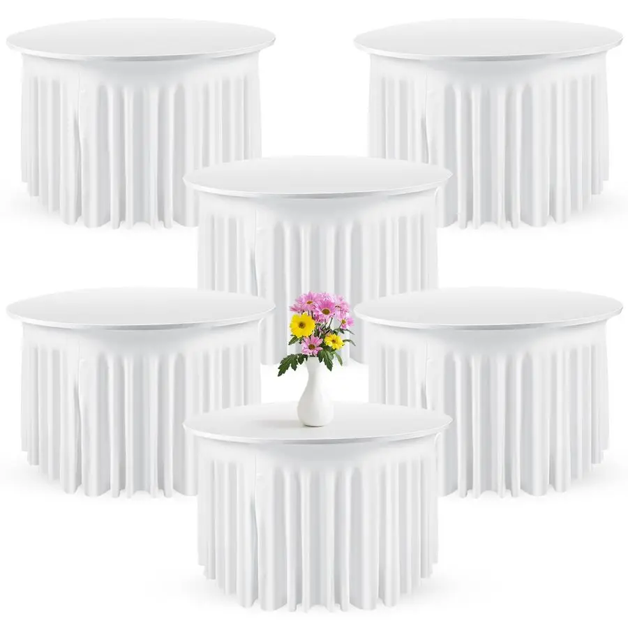 

6 Pack 4 Ft 48 Inch Spandex Round Tablecloths Wrinkle Free Stretchy Round Table Clothes for Table Tablecloth with Skirt for Part