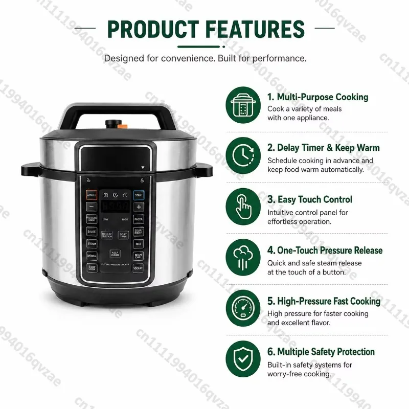 Multifunctional Intelligent Electric Pressure Cooker Measuring Cup Digital LED Display Non-stick Coating Inner Pot Cooking Pot