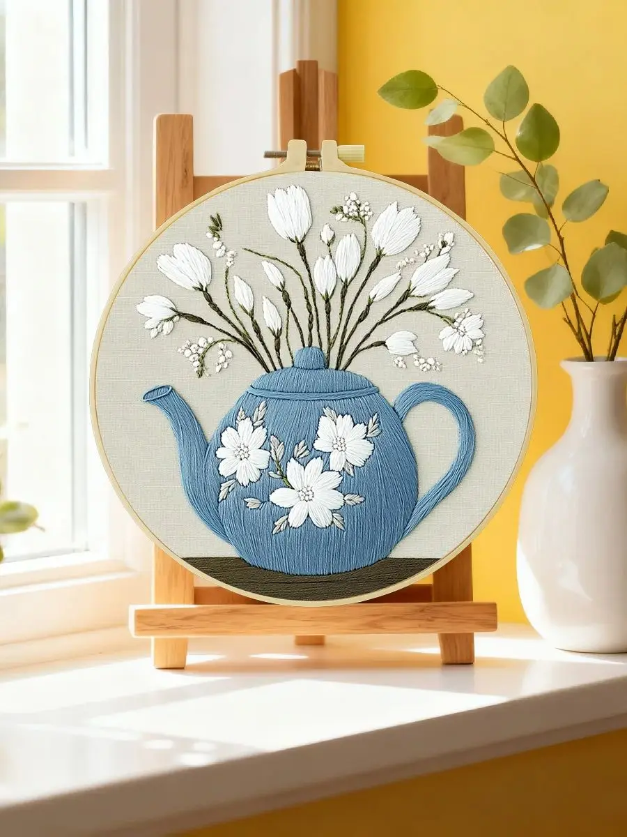 1 Stück 20X20CM/15X15CM 7,87/6,3 Zoll Vase Stickerei Starter-Kit DIY-Kit DIY-Stickerei-Set Handarbeiten Malerei Nähen Kunst – Detail 6