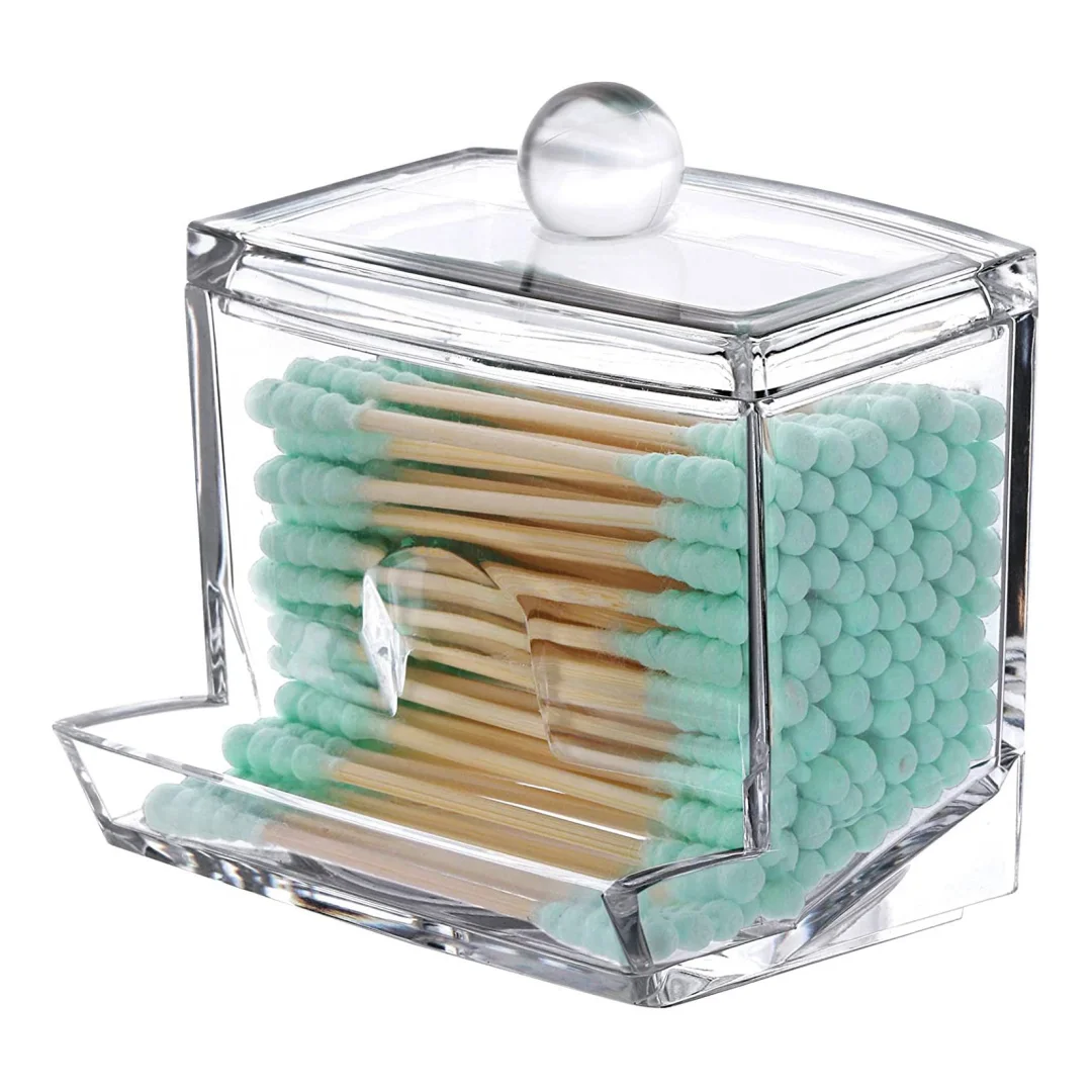 1pc Cotton Swab Holder Cotton Ball Dispenser Organizer Clear Bathroom Storage Containers