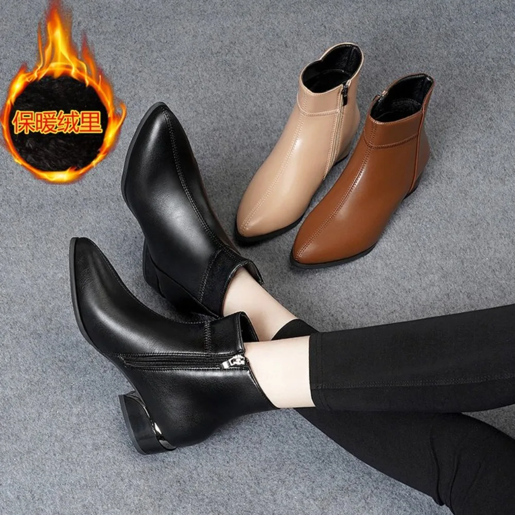 2026 Neue Damenstiefel Mode Lässige Lederstiefel Spitze Formelle Büroschuhe für Frauen Reißverschluss-Knöchelstiefel – Detail 2