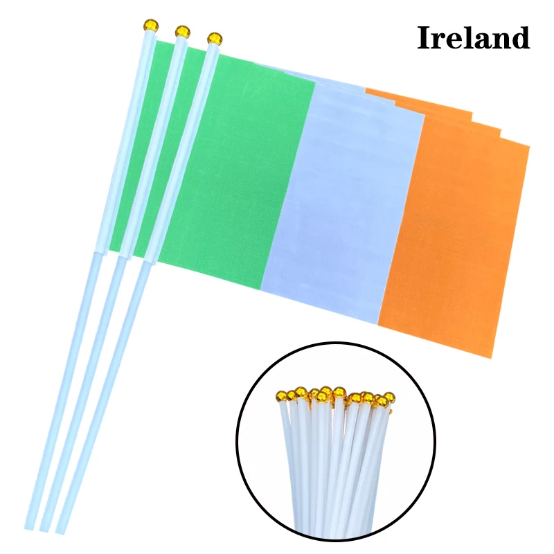 EOODLOVE 14 * 21cm Irish Handheld Plastic Stick Flag Outdoor Celebration Event Irish Small Size Flag