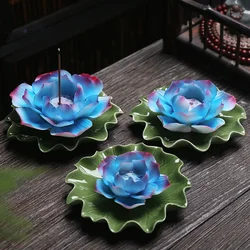 Y Handmade Large Lotus Flower Incense Burner Multi-Color Line Incense Holder Tea Room Office Home Decoration Buddha Home Decor