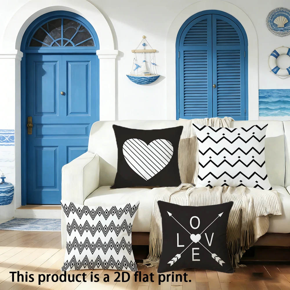 1pc  Boho Geometric Love Heart Throw Pillow Covers, Black White Minimalist Home Decor Cushion Cases