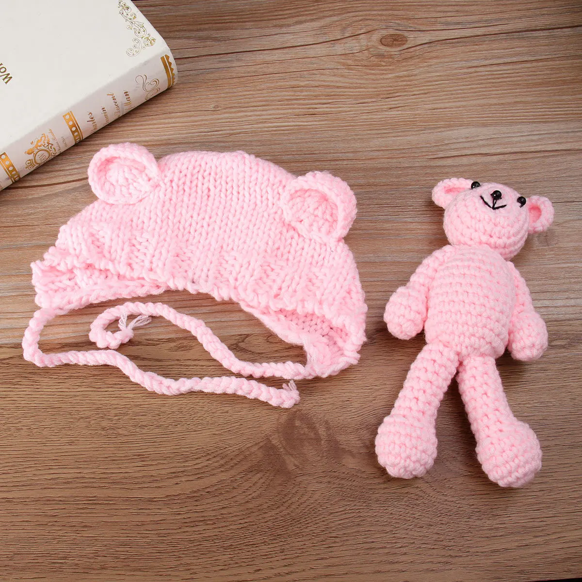 

Light Pink Baby Photo Hat Newborn Bear Ear Knitted Photography Cap Comfortable Infant Props 0-6 Months Baby Photo Hat