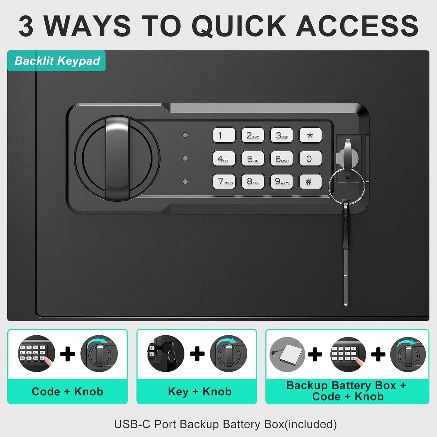 Safe Box with Pistol Rack, Fireproof Waterproof Bag, Large Digital Safe with Dual Alarm System, Removable Shelf for Home, Hotel,