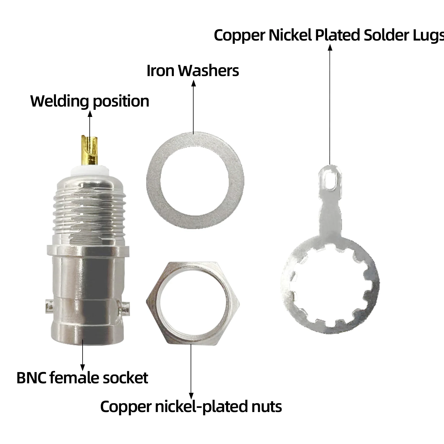 BNC 50 Ohm Female Socket Replacement for Q9 50KY, Pure Copper Solderable Jack Compatible with Oscilloscope Probes & CCTV Cameras