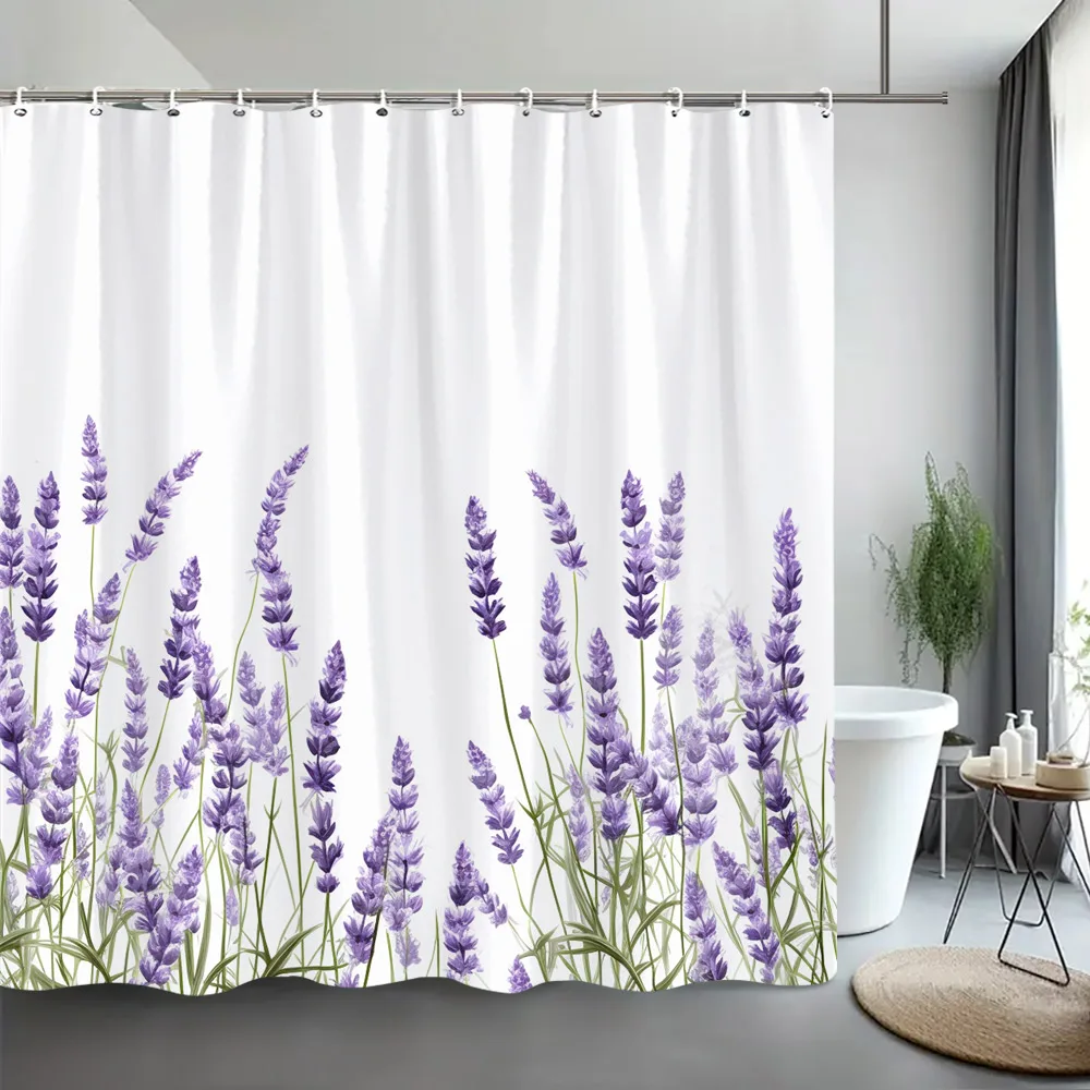 Lavender Shower Curtain Watercolour Art Painting Creative Polyester Bath Curtains Bathroom Decor With Hooks Bathroom Accessories