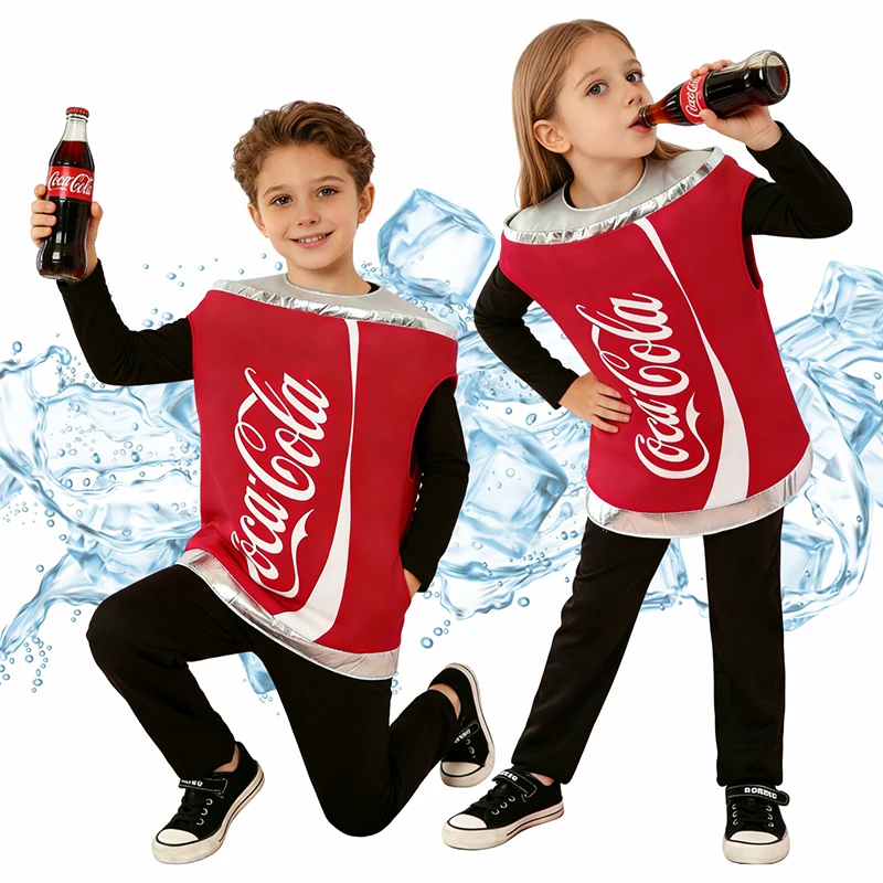 

Girls Red Juicy Soda Can Halloween Fancy Dress Up Food Theme Party Cosplay Soft Drinks Tunic Boys Costume