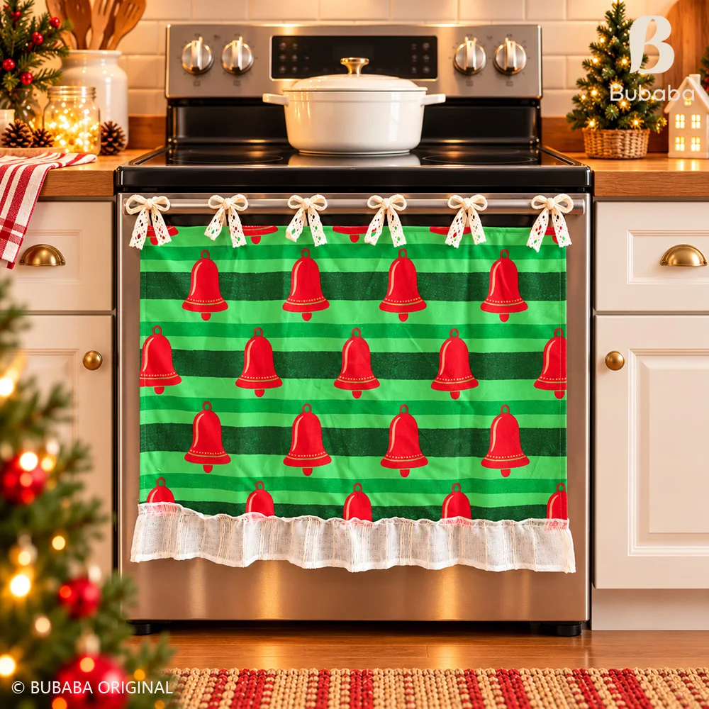 Christmas Oven Curtain Straps Lotus Leaf Border Dust Cover Furniture Decoration Cover Cloth Kitchen Dust Curtain