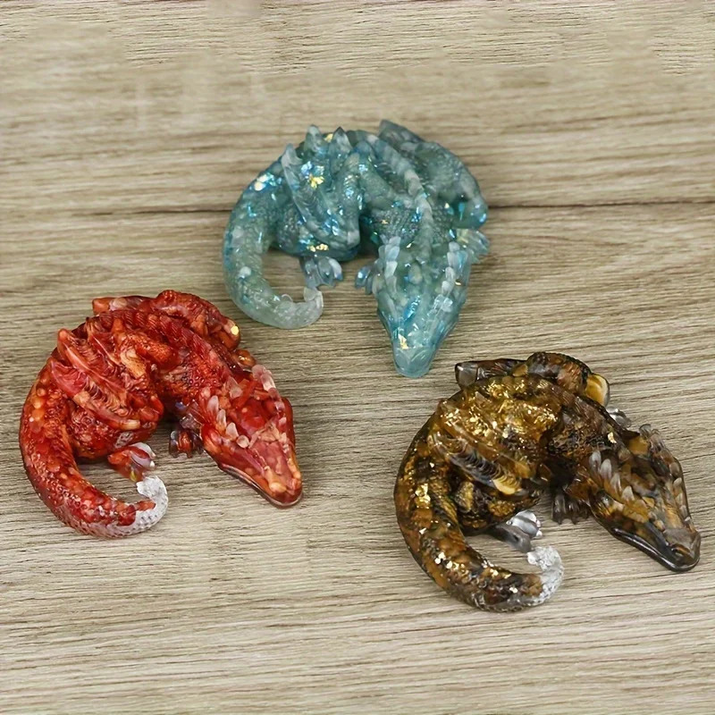 Natural Crystal Shattered Resin Dragon Shape Home Decor Table Office Ornaments Craftwork Holiday Gifts Loose Gemstones