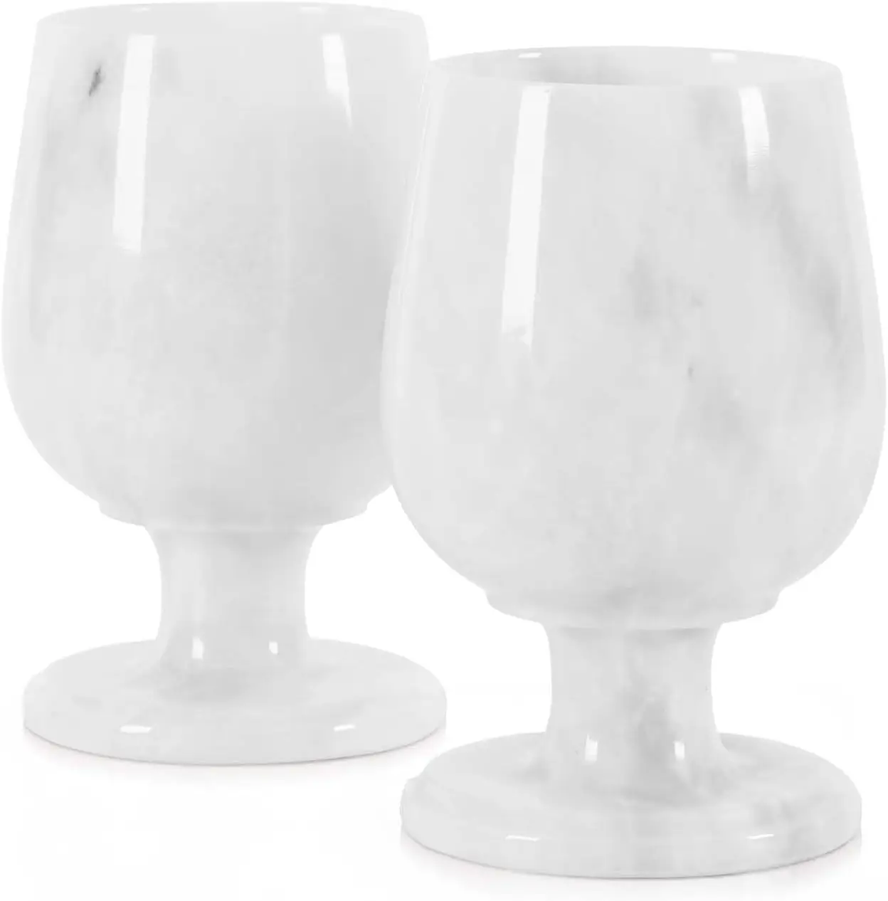 

Marble Wine Glasses Set of 2 Handmade White 5" Inch Stem Drinking Glassware For Dining Table Decor, Ideal White and Red