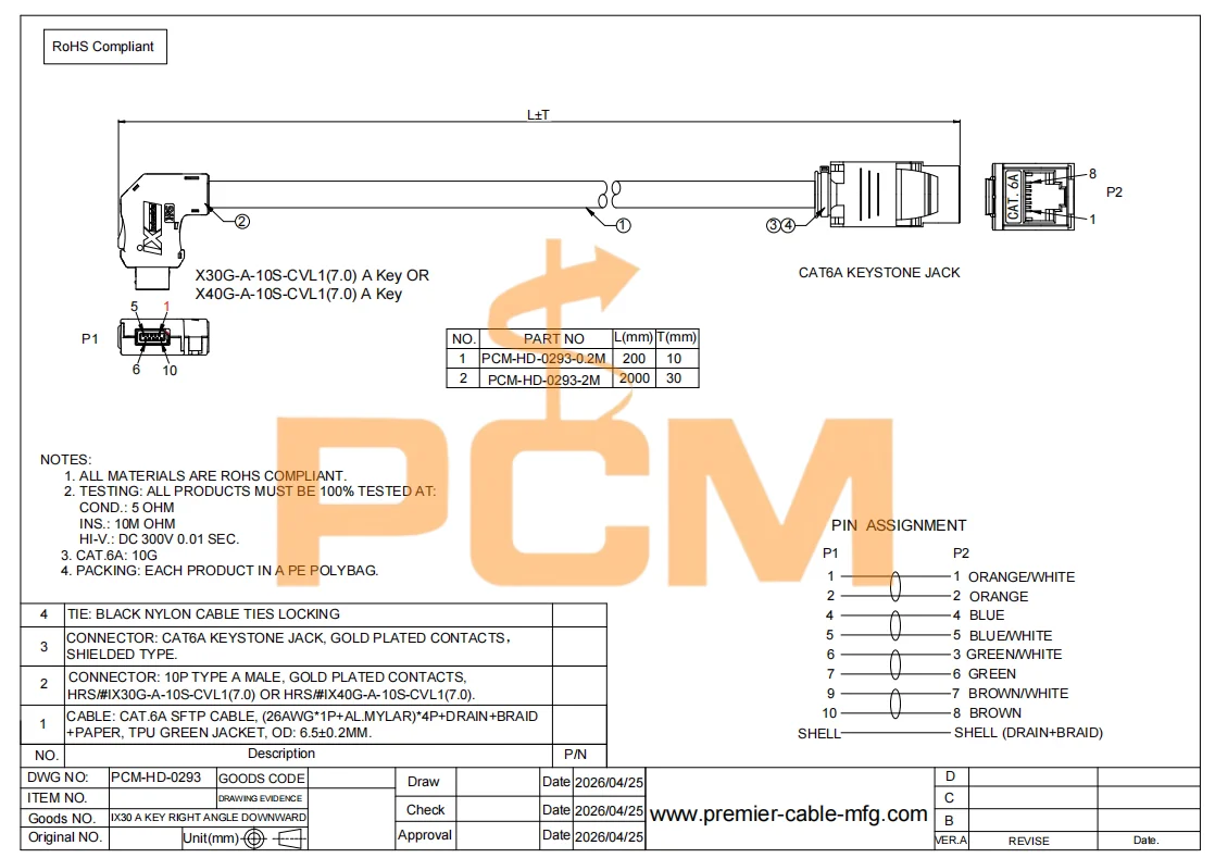 Hirose IX Industrielles Montagekabel CAT6A IX A Key auf RJ45 Keystone Jack 90-Grad-Down-Connector für Industrielle Netzwerke – Detail 2