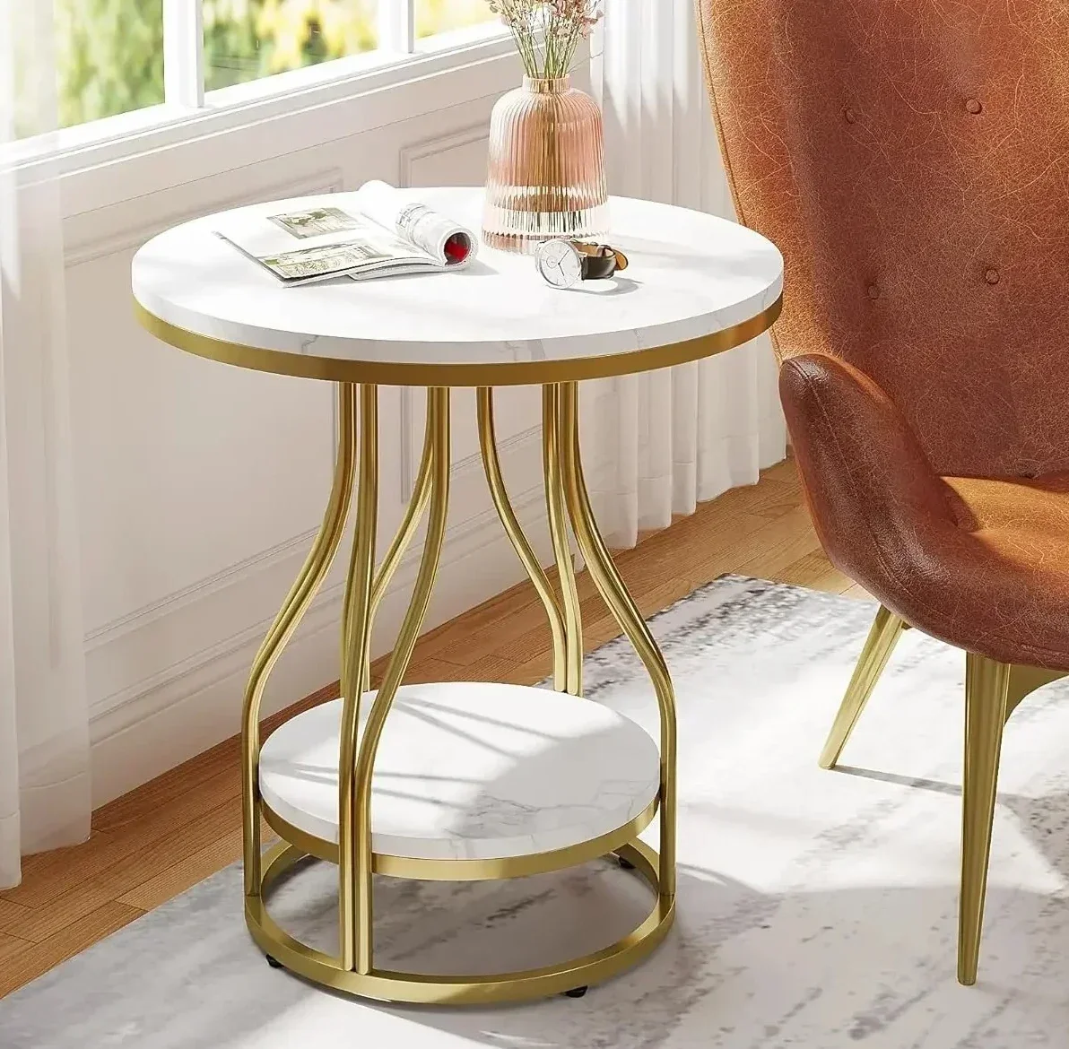 

Акция: Круглый приставной столик с 2 ярусами, современный прикроватный столик, маленький прикроватный столик с местом для хранения для размещения у дивана