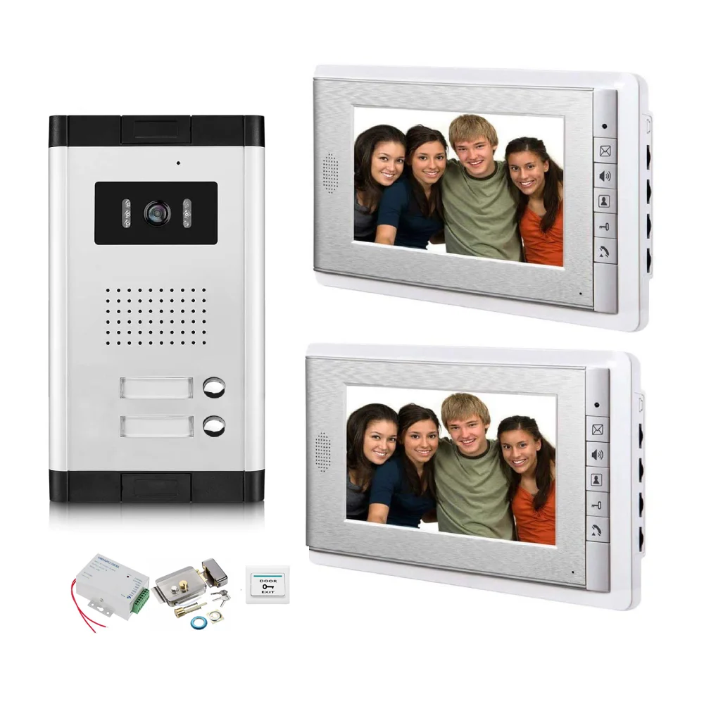 2-6 Units Apartment Video Intercom System 7 inch Monitor Wired Video Door Phone Kit Electric Lock Access Video Doorbell System