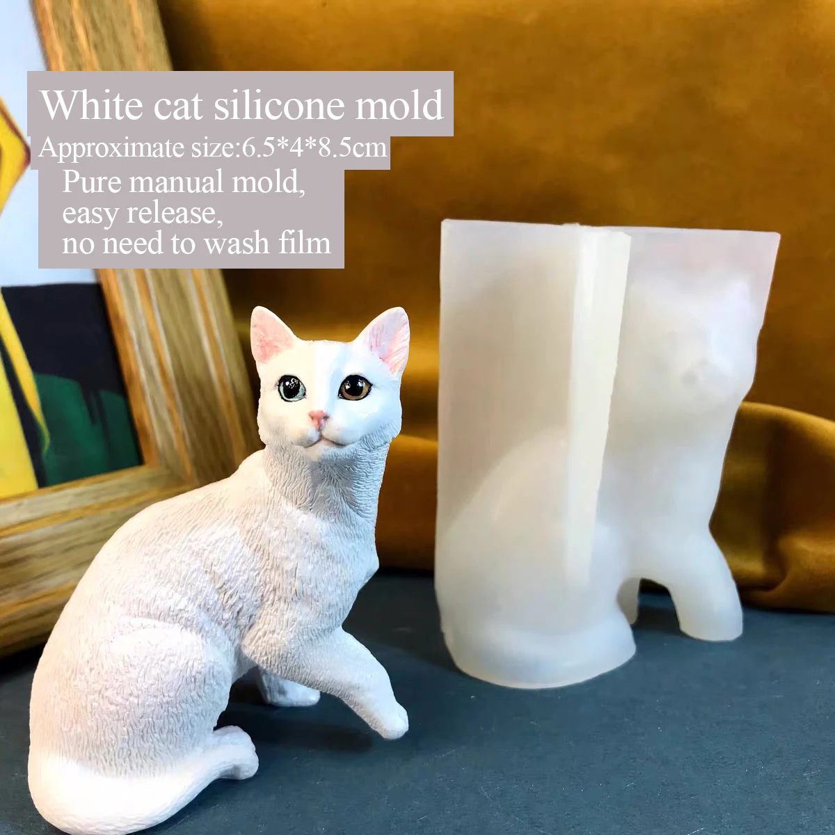 White Cat Mold Drop Glue Aromatherapy Plaster, Handmade DIY, 3-Dimensional Mold, Cute Silicone Mold