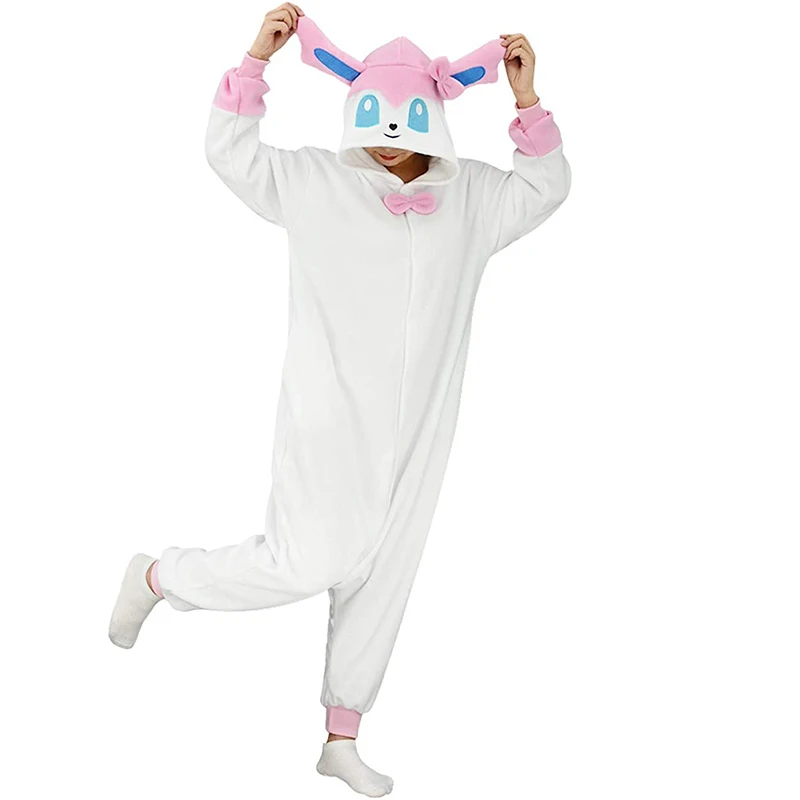 Pokemon Onesie Sylveon Cosplay Costume Christmas Pajamas Fleece Women One-Piece Kigurumi Full Body Pijama Anime Whole Clothes