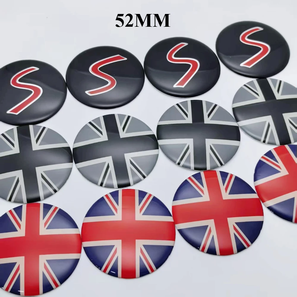 

4 шт., 52 мм, эмблема S Union Jack, логотип, автомобильные наклейки, аксессуары для MINI Cooper S, колпаки центра колеса автомобиля, крышка ступицы, значок, замена