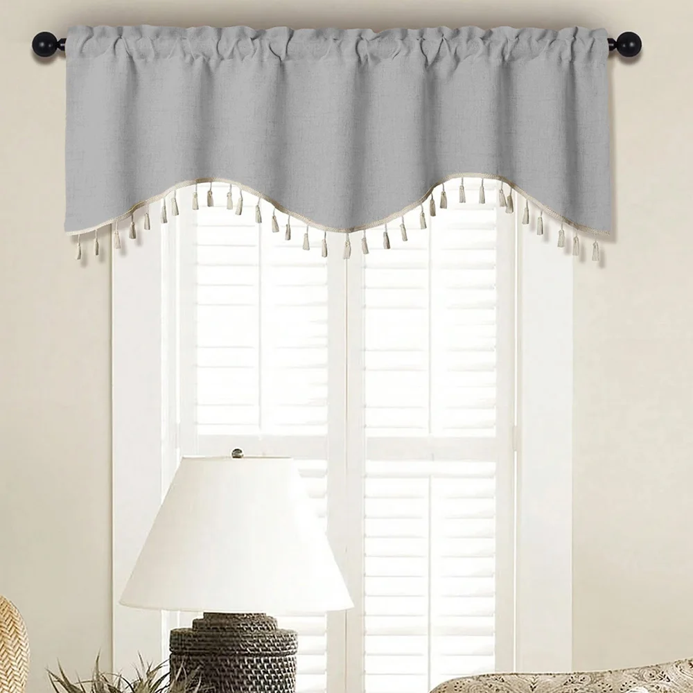 

Boho Grey S-Shaped Tassel Window Valance, Linen-Like Polyester Thick Soft Light Filter Curtain, Washable Farmhouse Decor for Kit