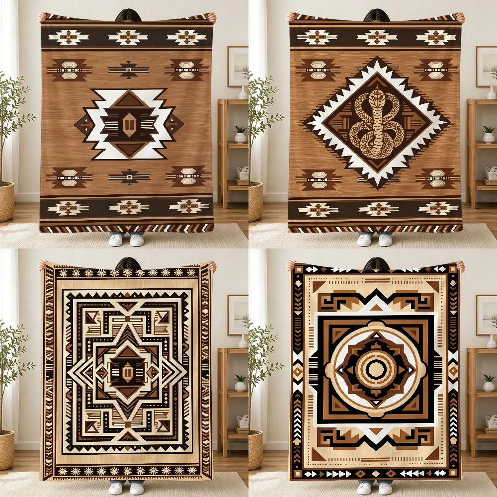 American Navajo People Blanket Printed Flannel Super Soft Warm Cozy All-Season Nap Bed Sofa Travel Camping Gift Adults Kids