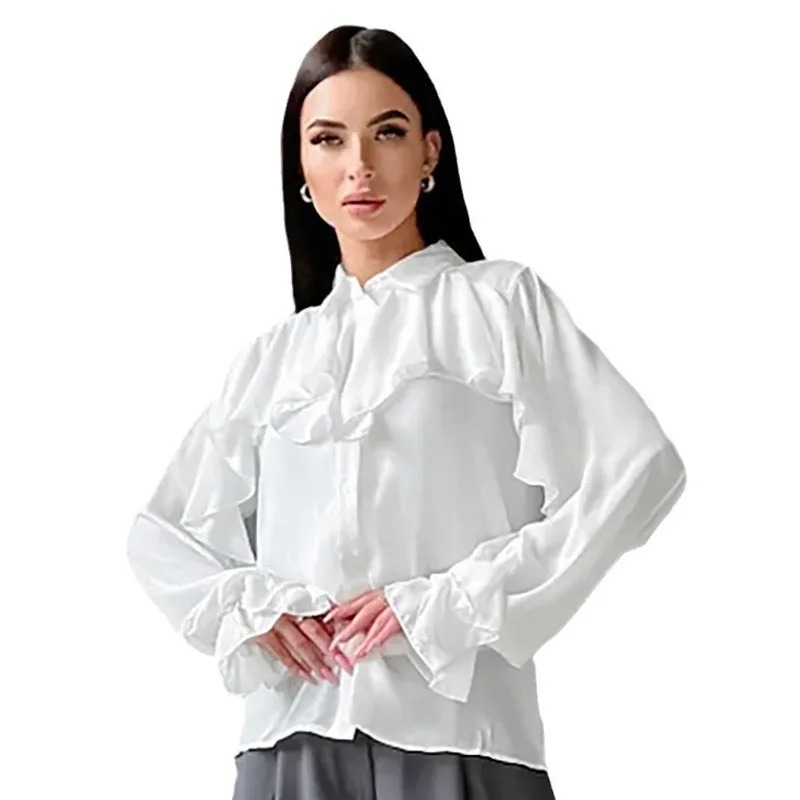 

French Temperament Simple And High-quality Ruffle Edge Fashion Women's Shirt Autumn And Winter New Item Niche Long Sleeved Top