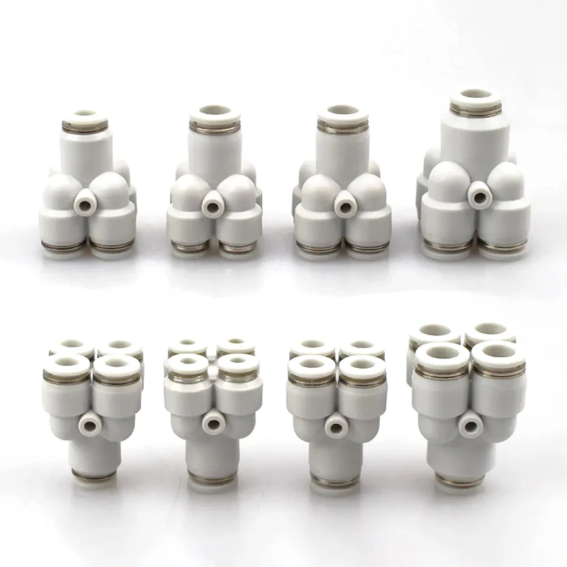 10Pcs 4 6 8 10 12mm Tube OD Y-Shaped 4 Ways Splitter Block Distribution Plastic Pneumatic PRG Air Pipe Fitting Push In Connector