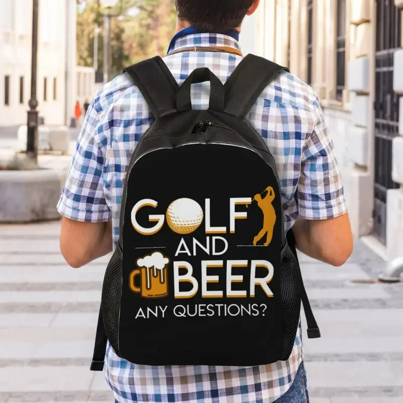 Mochila de viaje de Golf y cerveza personalizada para hombres y mujeres, bolsa de libros para computadora escolar, bolsas de día para estudiantes universitarios