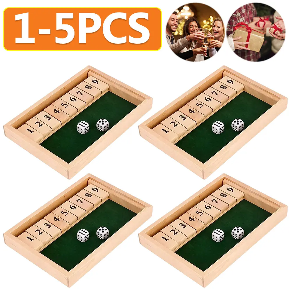 Shut The Box Dice Board Game Wooden Flaps & Dices Game 4 Players Pub Bar Party Supplies Family Entertainment for Kids & Adults