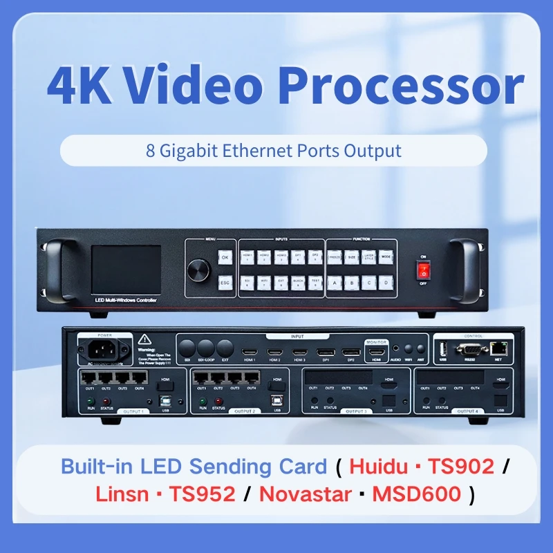 معالج فيديو EX1000 4K LED مع Novastar MSD600 لعرض شاشة LED وحدة تحكم جدار الفيديو مع 8 منافذ شبكة مثل VX400