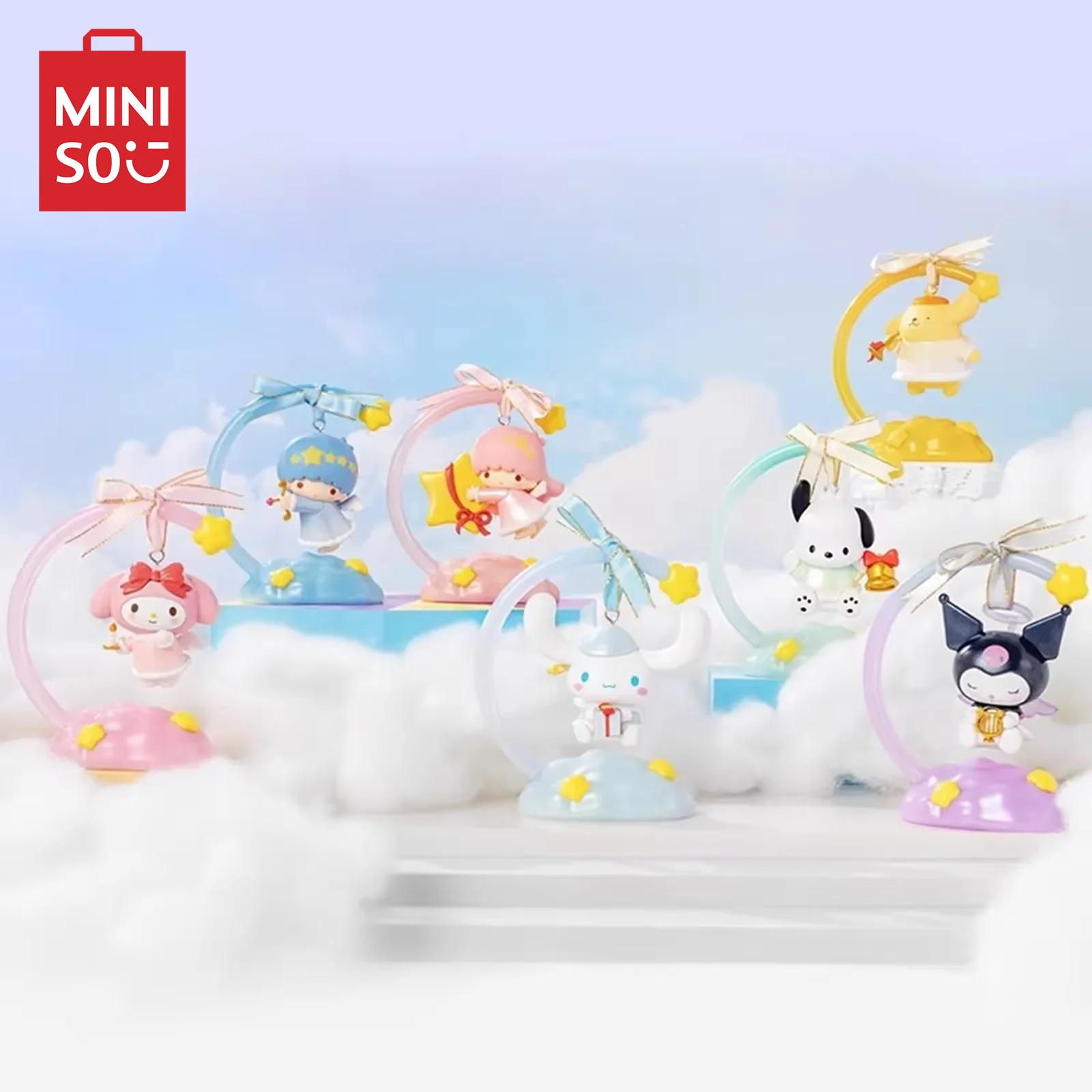 MINISO 산리오 블라인드 박스 스타 위시 엔젤 시리즈 장식 미스터리 박스, 어린이 날 크리스마스 선물 장난감, 책상 장식 인형, 정품